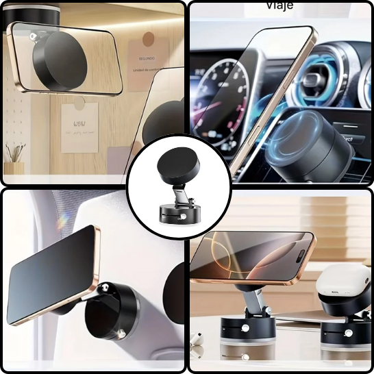 Soporte para Celular con Ventosa de Vacío + Cabeza Magnética N52 | Giro 360°, Plegable | Parabrisas, Espejo y Cocina