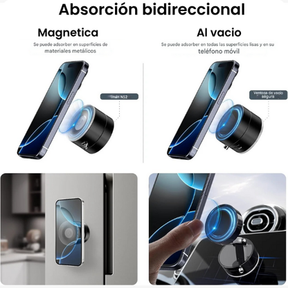 Soporte para Celular con Ventosa de Vacío + Cabeza Magnética N52 | Giro 360°, Plegable | Parabrisas, Espejo y Cocina