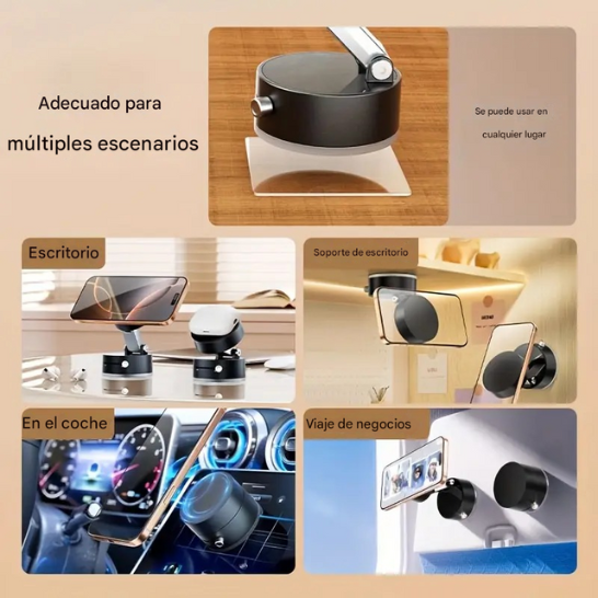 Soporte para Celular con Ventosa de Vacío + Cabeza Magnética N52 | Giro 360°, Plegable | Parabrisas, Espejo y Cocina
